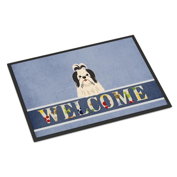 Carolines Treasures 18 x 27 in. Shih Tzu Black White Welcome Indoor or Outdoor Mat BB5669MAT - main